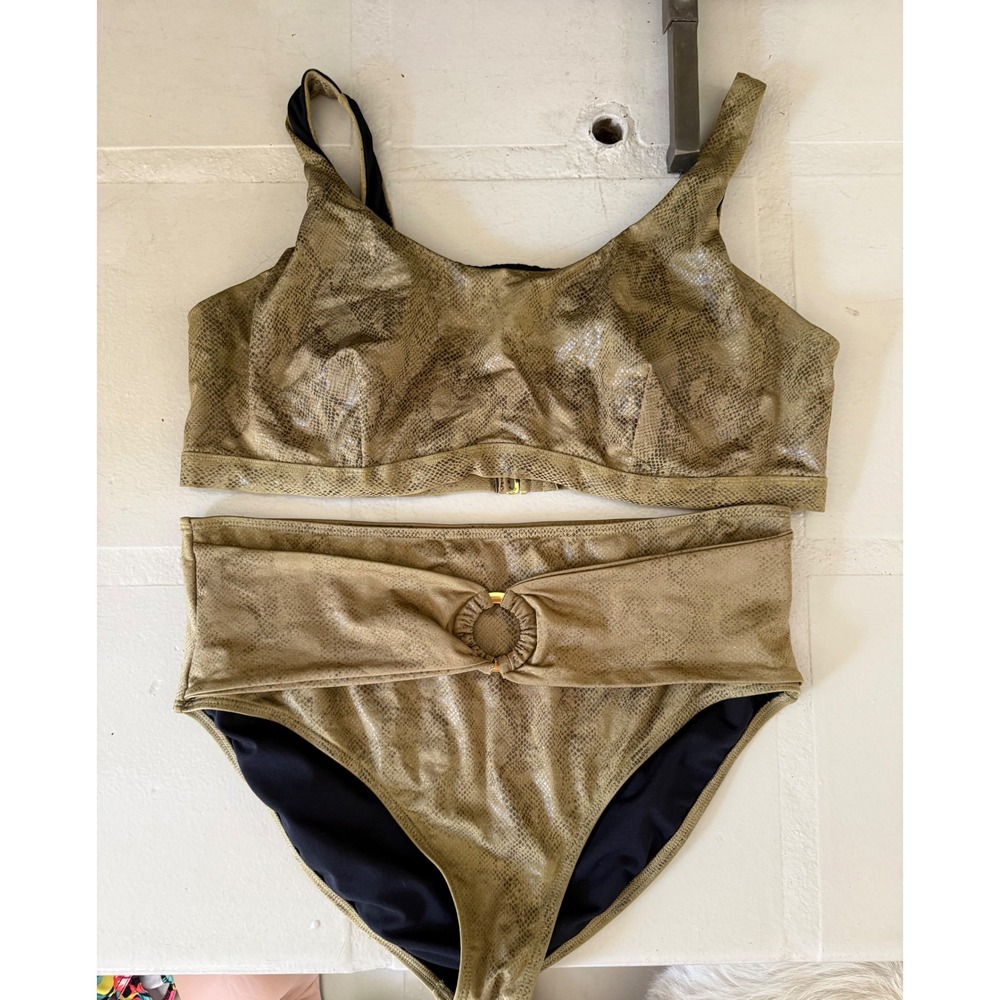 GabiFresh x Swimsuits For All SET Gold Metallic Snakeskin Bikini 26D/DD 24 2PC